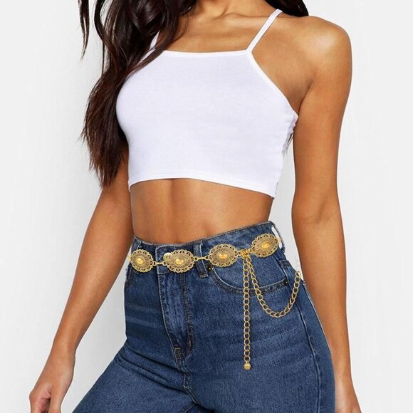 Metal Waist Chain Link Belt for Women Western Boho Turquoise Dress Jeans - Picture 4 of 9